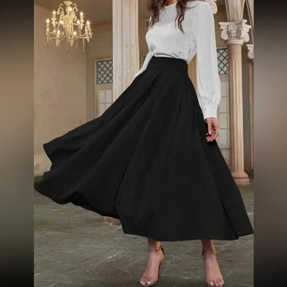 Luxe high waisted pleated flare maxi skirt - Picture 1 of 5